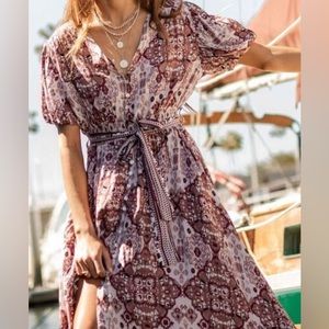 Bohme Puff Sleeve Print Maxi Dress - Medium